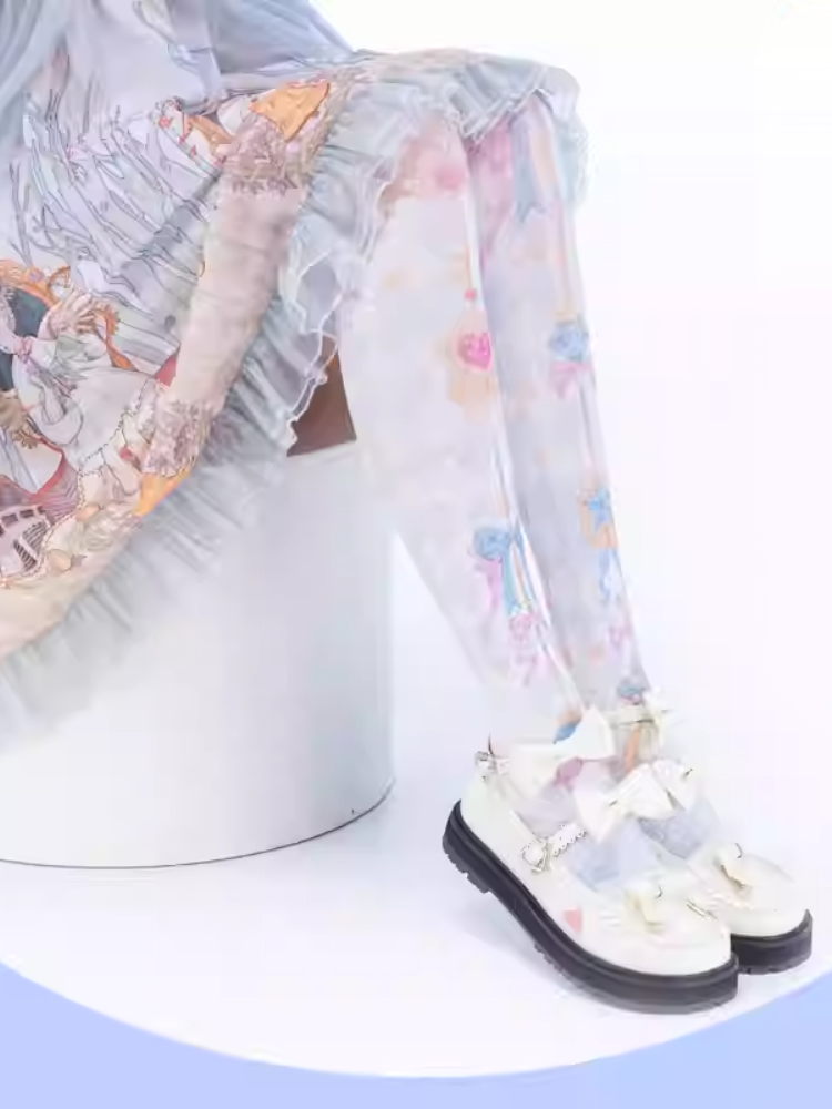 Yume Kawaii Blue Diamond Print Bow Print Sweet Lolita Over Knee Stockings | CoyBunny