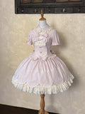Pink Old School Lolita Cotton OP Dress with Embroidered Scallop Trim Skirt - Secret Tea Party | CoyBunny