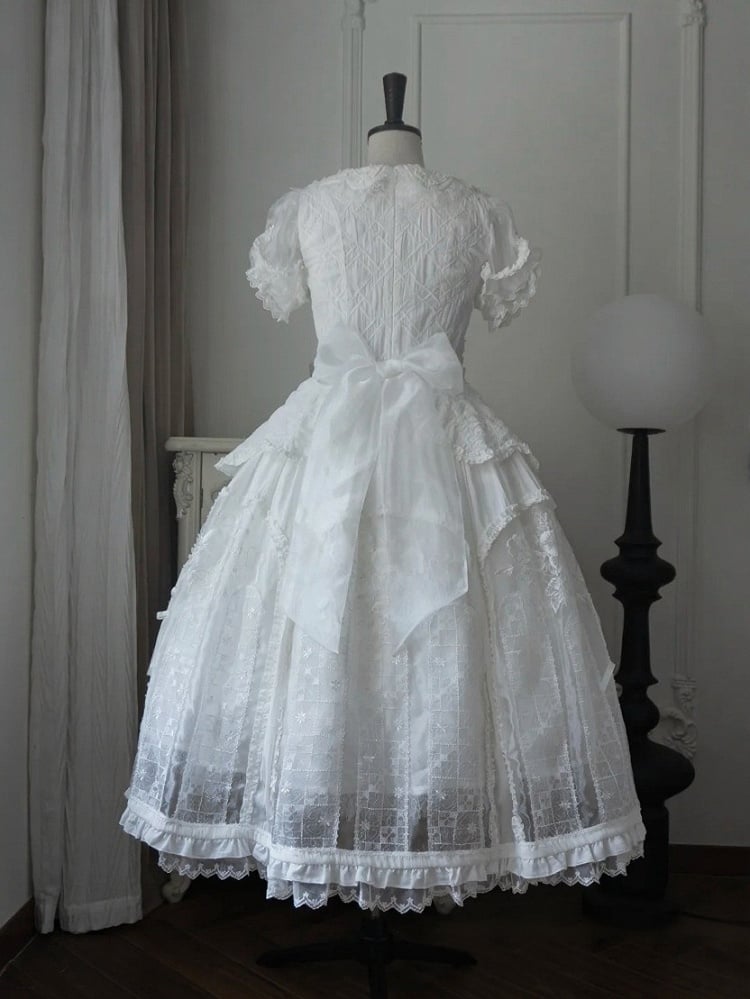 Classic Ivory Puff-Sleeve OP Gown with Sash & Lace Accents - Sleepless Unanswered | CoyBunny