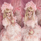 Rose Hanayome Lolita Hime Gown with Detachable Sleeves, Flower Bows and Pearl Chains - sedef | CoyBunny