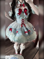 Mint Blue Idol Lolita Top with Flutter Sleeves & High Waist Bubble Skirt Set - Xiao Xin | CoyBunny