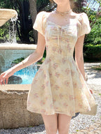 Yellow & Pink Floral Print Summer Holiday Dress - Qchiwawameme | CoyBunny