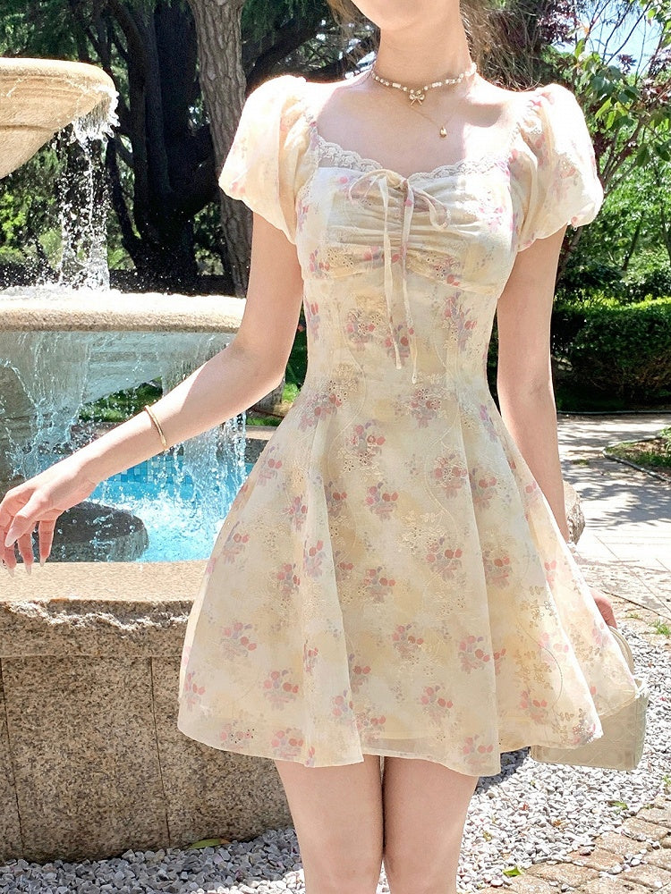 Yellow & Pink Floral Print Summer Holiday Dress - Qchiwawameme | CoyBunny