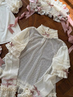 Sweet Lolita OP Dress Set with Puff Sleeves, Bear Print and Floral Embroidery - Treasure House | CoyBunny