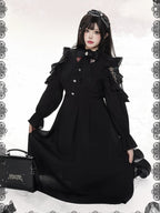 Plus Size Heart Button Black Lace Patched Long Dress | CoyBunny