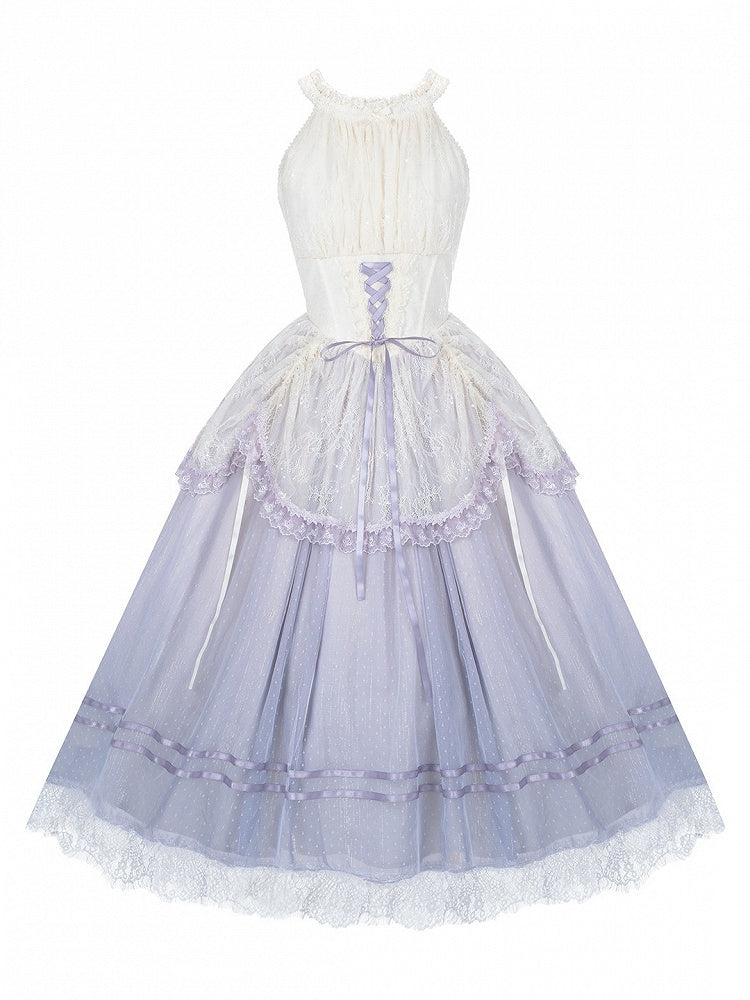 Purple Boned Basque Waist Lolita Halter Neck JSK Gown | CoyBunny