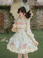 Floral Striped Dress Set with Hair Clip and Choker - With PUJI | CoyBunny