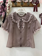 Gray/Pink Sweet Short Puff Sleeve Lolita Blouse | CoyBunny