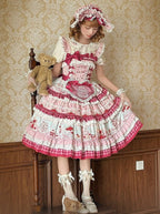 Pink Cherry Cake Print Sweet Lolita Dress with Layered Ruffles - Strawberry Fantasy | CoyBunny