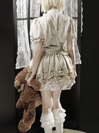 Bow and Ruffle Detail Bubble Skirt with Cross Straps in Beige - Unknown Star | CoyBunny