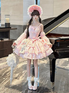 Light Pink Layered Ruffle Boned Lolita JSK Dress with Flower Accents | Meng Fu Zi | CoyBunny