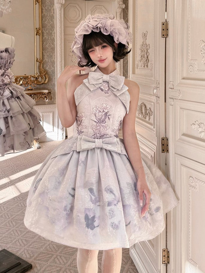 Oriental Lilac Halter Bow Floral JSK Outfit - Yimu Walnut | CoyBunny