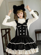 Sweet Winter Lolita Tiered Overall Dress in Black with Kitty Ear Hairband - With PUJI | CoyBunny