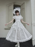 Classic Ivory Puff-Sleeve OP Gown with Sash & Lace Accents - Sleepless Unanswered | CoyBunny