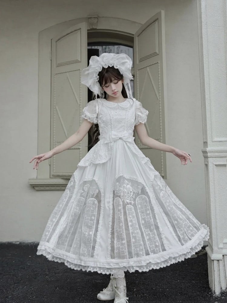 Classic Ivory Puff-Sleeve OP Gown with Sash & Lace Accents - Sleepless Unanswered | CoyBunny
