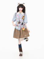 Daily Kawaii Blue Plaid Shirt with Animal Embroidery - Languid Park | CoyBunny
