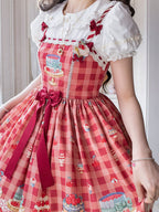 Red Gingham Print Cherry and Dessert Sweet Lolita Jumper Skirt | CoyBunny