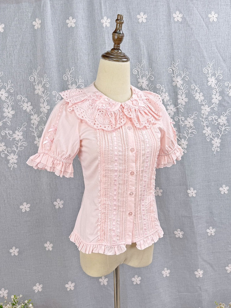 Pink Sweet Lolita Short Sleeve Cotton Blouse Bow Summer | CoyBunny