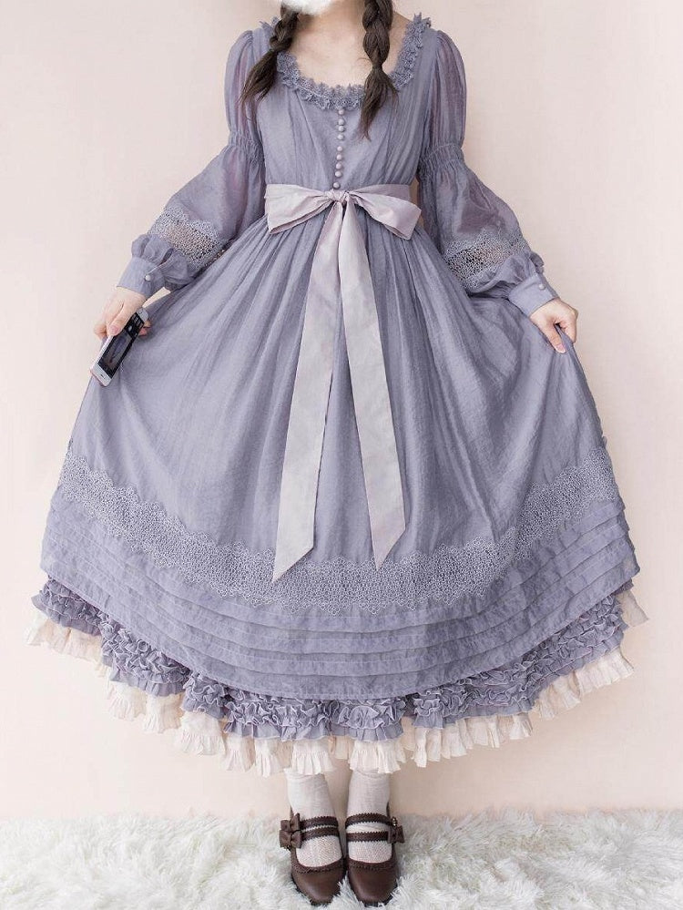 Purple Square Neck Classic Lolita Long Sleeve OP | CoyBunny