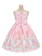 Ears Bow Pink Big Neckline JSK Sweet Lolita Dress Adorable Mouse Print Mouse Design - To Alice | CoyBunny