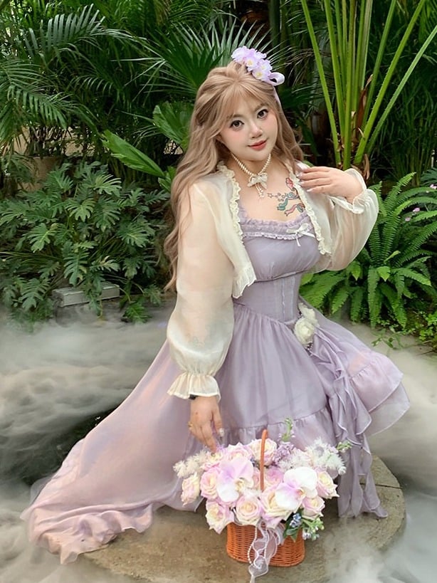 Purple Rose Themed High-Low Skirt Dress with Asymmetrical Train - Hard Candy | CoyBunny