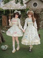 Floral Striped Dress Set with Hair Clip and Choker - With PUJI | CoyBunny