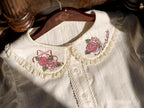 Pink Rosette Embroidery Collar Cream Short Sleeve Blouse - Dream Magic Box | CoyBunny