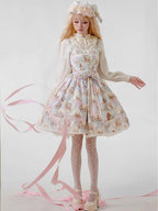 Rabbit Theme Sweet Lolita JSK Dress with Blue Diamond Print | CoyBunny
