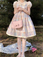Light Pink Crossbody Lolita Bag with Diamond Pattern and Bows - Seraphim | CoyBunny