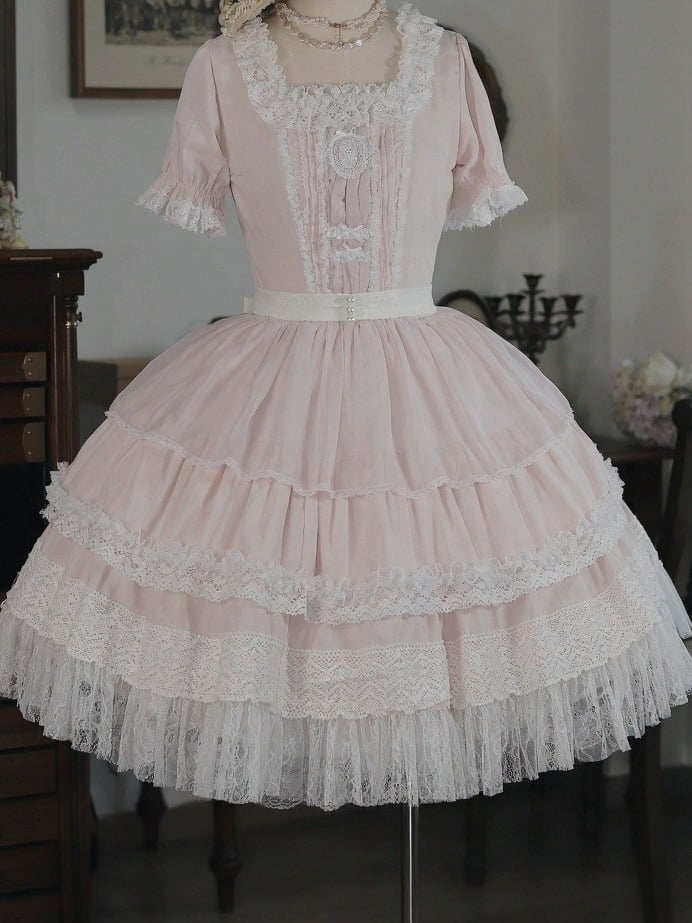 Light Pink Lace OP Dress with Bow Detail - Tiny Garden | CoyBunny