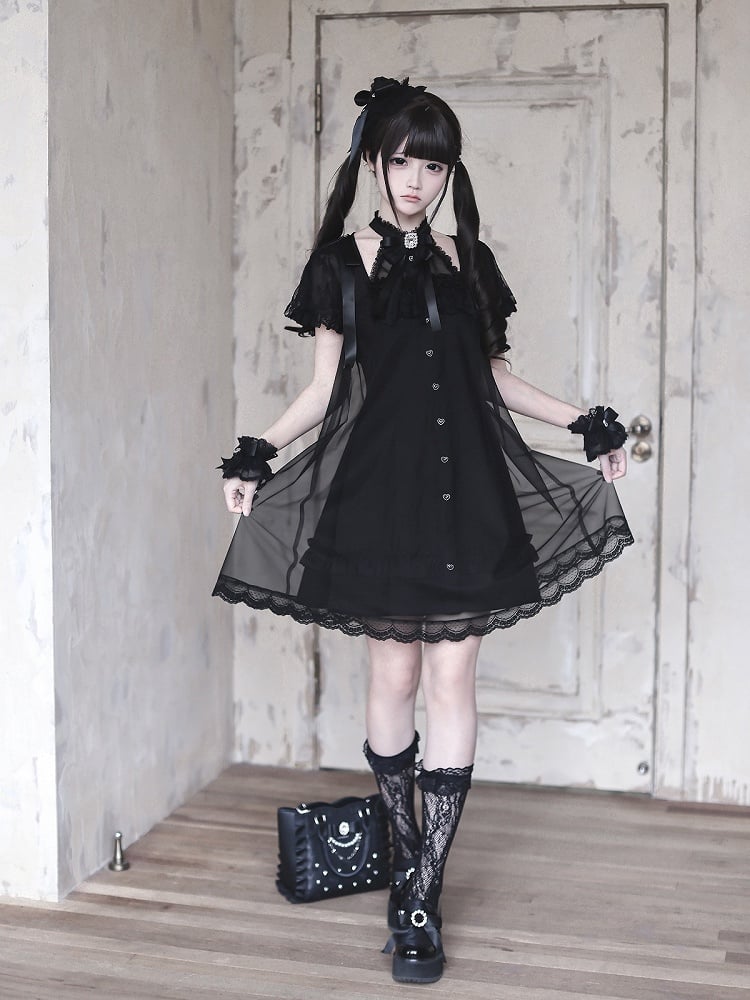 Gothic Halter Dress with Lace and Bow Details - Ekomi | CoyBunny