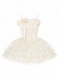 Boned Corset Waist Spaghetti Straps Dress Lolita JSK with Tiered Skirt - With PUJI | CoyBunny