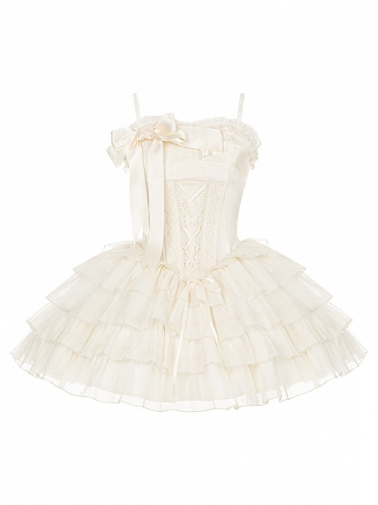 Boned Corset Waist Spaghetti Straps Dress Lolita JSK with Tiered Skirt - With PUJI | CoyBunny