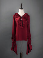 Crimson Poet Shirt with Floral Pins and Chain Accents - Shi Zhi Mao | CoyBunny