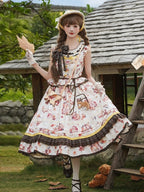 Cat and Maple Floral Print Jumper Skirt with Ruffle Trim - Lineall Cat | CoyBunny