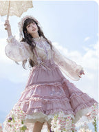Sweet Purple Lolita JSK with Floral Embroidery & Ruffle Lace Trim - Luo Xiu Dong Xiang | CoyBunny