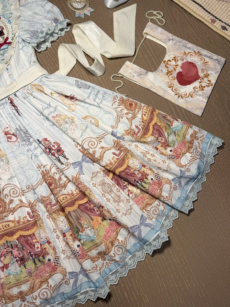 Azure Alice in Wonderland Theme Print Polka-dot Collar Sweet Gown - Forest Fairy Tales | CoyBunny