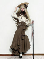 Brown Elegant Mermaid Skirt with Cascading Ruffles - MUYU | CoyBunny