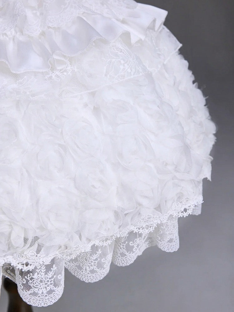 Snow Theme Elegant JSK Dress with Pearl and Floral Brooch - Airfreeing | CoyBunny