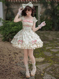Floral Striped Dress Set with Hair Clip and Choker - With PUJI | CoyBunny