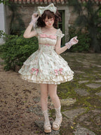Floral Striped Dress Set with Hair Clip and Choker - With PUJI | CoyBunny