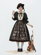 Dark Brown Bookshelf Print Long Sleeve Lolita Dress Cape - Miss Point | CoyBunny