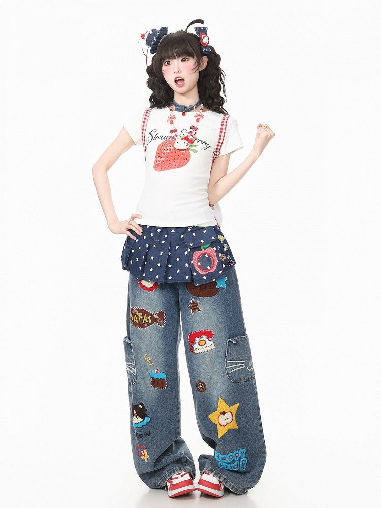 White Strawberry Print Tee - Languid Park | CoyBunny