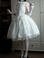 Elegant Ivory Floral Lace Applique Short OP Dress with Sash - Sleepless Unanswered | CoyBunny