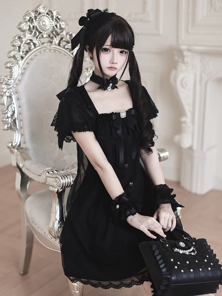 Gothic Square Neck Dress with Bow Accents - Ekomi | CoyBunny