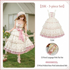 Embroidered Lolita JSK Set with Pink Flat Hat & Belt