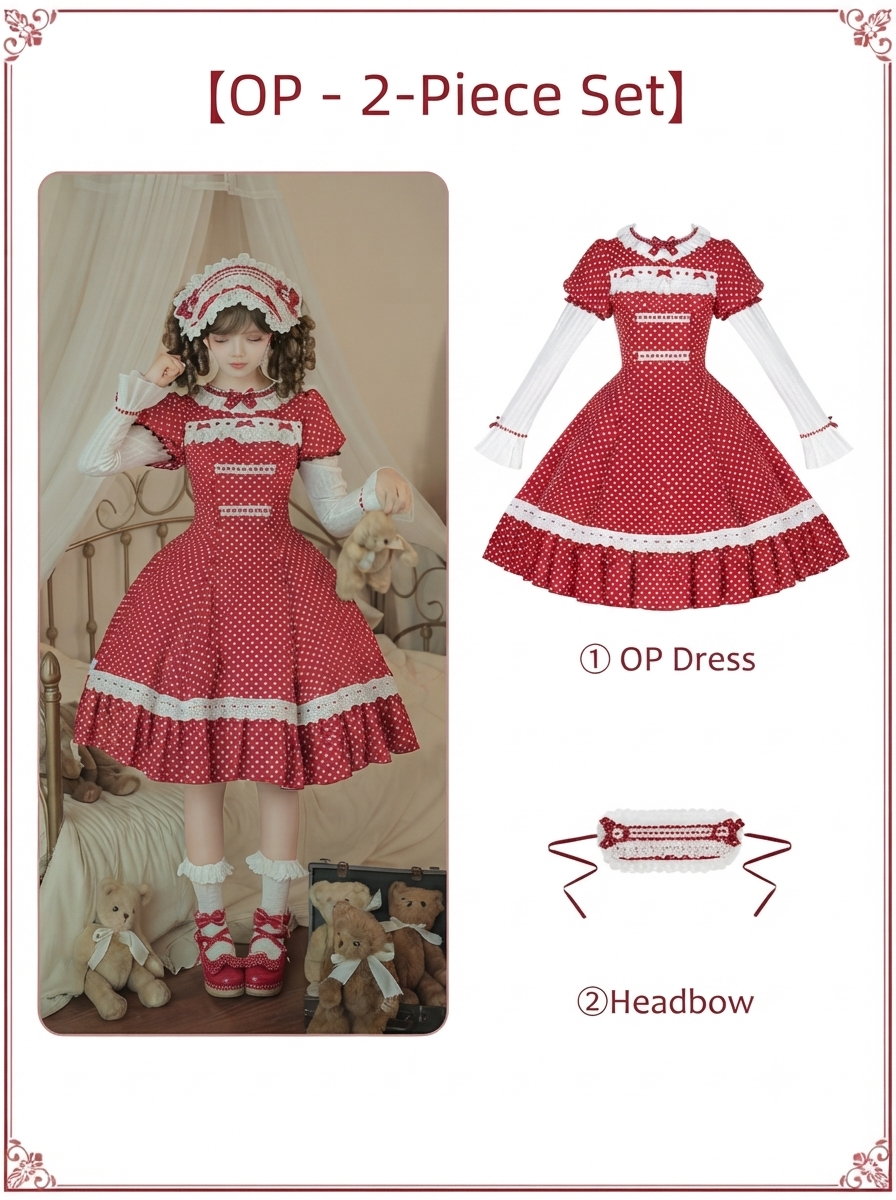 Retro Polka Dot Lolita OP Set with Headband