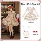 Short Doll Lolita Cotton Print OP Set with Apron & BNT