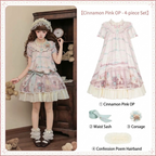 Cinnamon Pink Doll Lolita Bear Print OP Set with Bonus Accessories