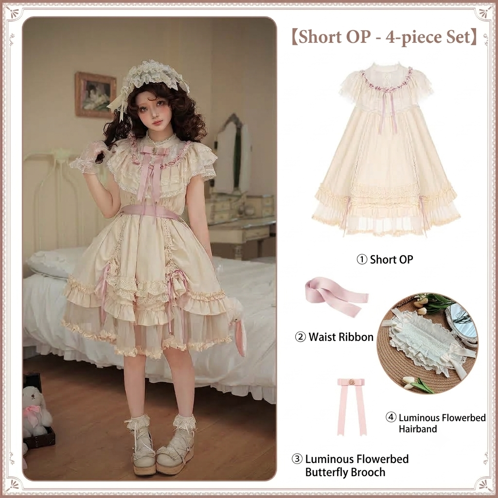Short Doll Lolita OP Set with Adjustable Drawstring Hem